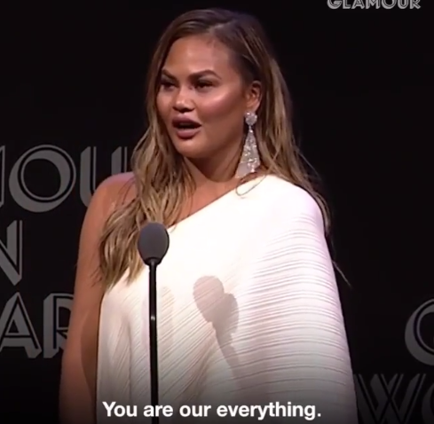 Chrissy Teigen gives emotional speech that moves her and husband John Legend to tears after he presented her with the Women of the Year award (video)