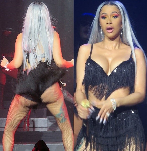 Cardi B flashes massive cleavage and backside in fringed bralet and skirt as she performs in New York City (Photos)