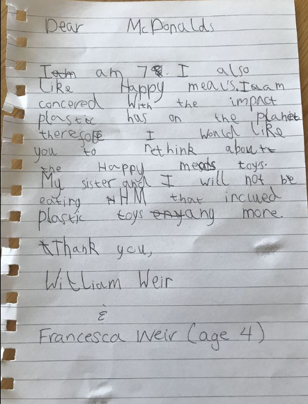 Boy, 7, writes a letter asking kids to boycott McDonald