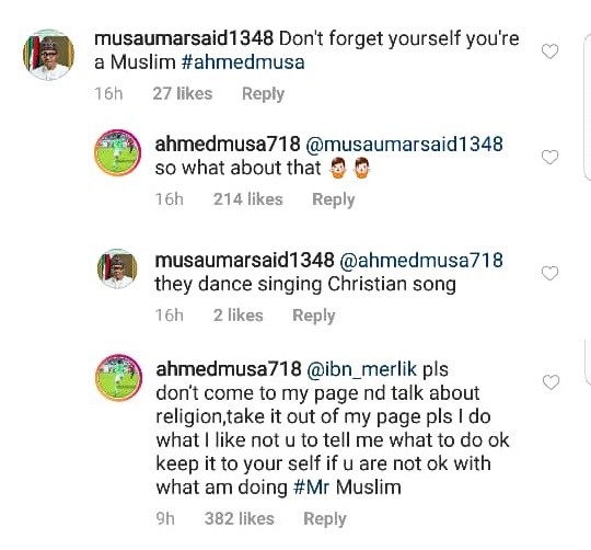 Between Ahmed Musa and IG user who said because he is a Muslim, he shouldn