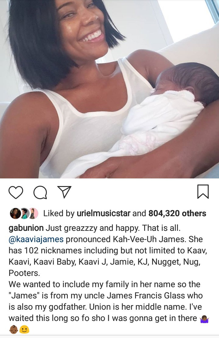 Gabrielle Union explains the reason behind every name they chose for their daughter