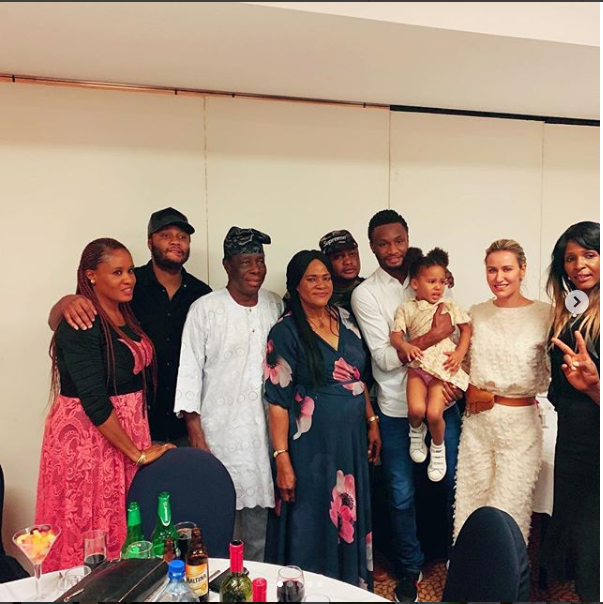 Adorable photos of Mikel Obi, his Russian partner and daughters as they visit his parents in Nigeria