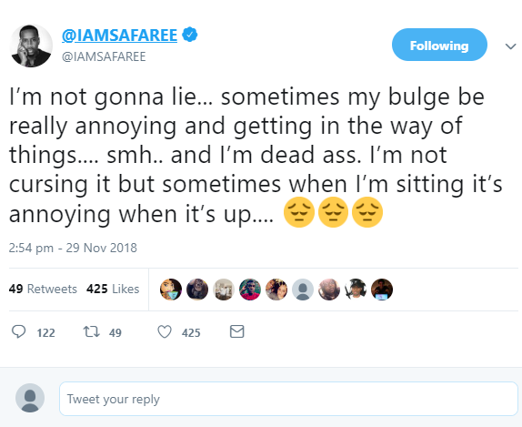 Safaree complains about his big "bulge" and how it