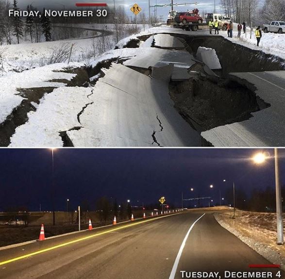 Impressive: In 5-days, US government repairs a major road destroyed by a?7.0-magnitude earthquake (Photo)