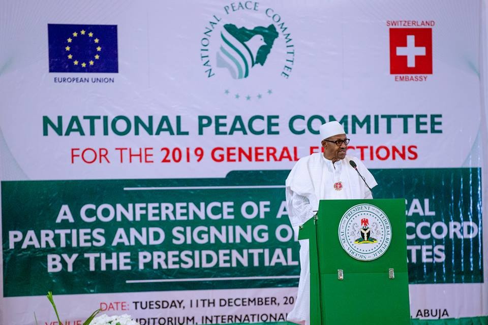 Photos: Atiku absent as President Buhari, other presidential candidates sign peace accord for peaceful election