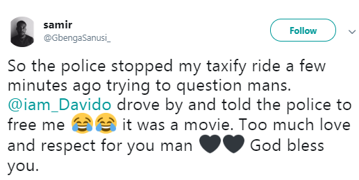 Man narrates how Davido came to his rescue when police stopped his Taxify and began to question them