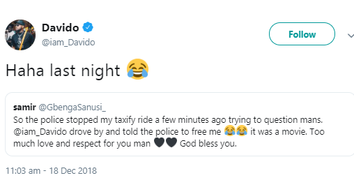 Man narrates how Davido came to his rescue when police stopped his Taxify and began to question them