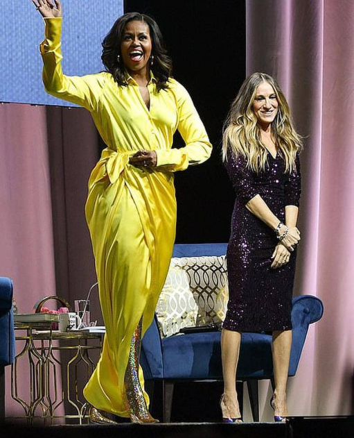 Michelle Obama makes lasting fashion statement as she steps out in a ,000 glittery thigh-high Balenciaga boots and yellow gown (photos)