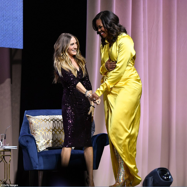 Michelle Obama makes lasting fashion statement as she steps out in a ,000 glittery thigh-high Balenciaga boots and yellow gown (photos)