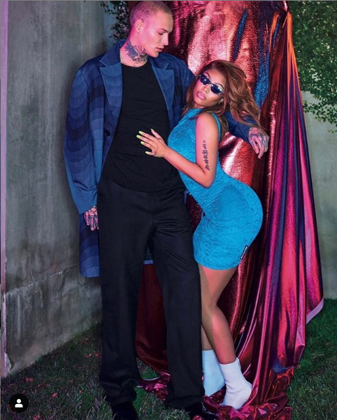 Nicki Minaj poses topless with a shirtless male model for Vogue Japan (Photos)