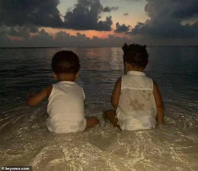 Beyonce shares rare photos of her twins Sir and Rumi playing at the beach during their trip to India (Photos)