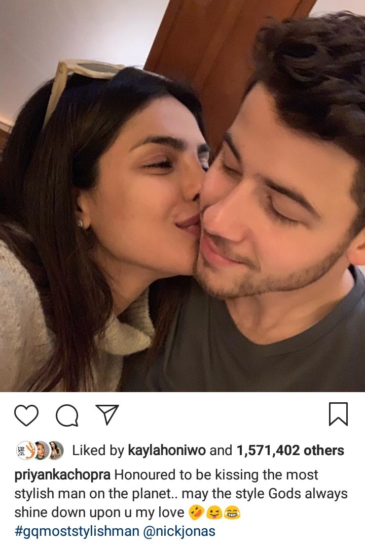 Priyanka Chopra reacts as her husband Nick Jonas is named GQ