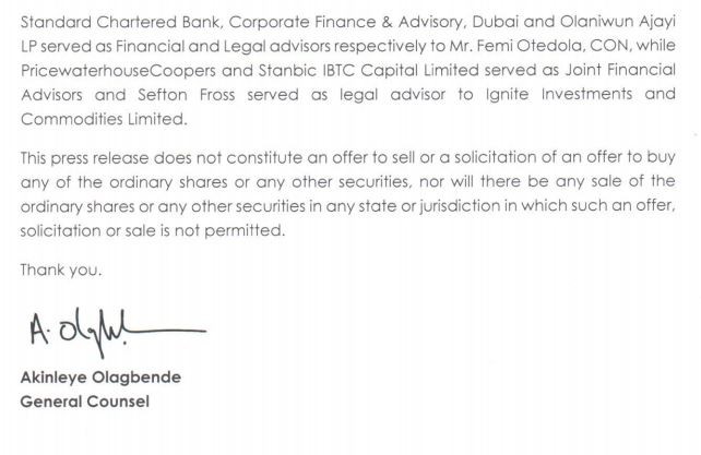Femi Otedola sells his 75% direct and indirect shareholding in Forte Oil (Screenshot)