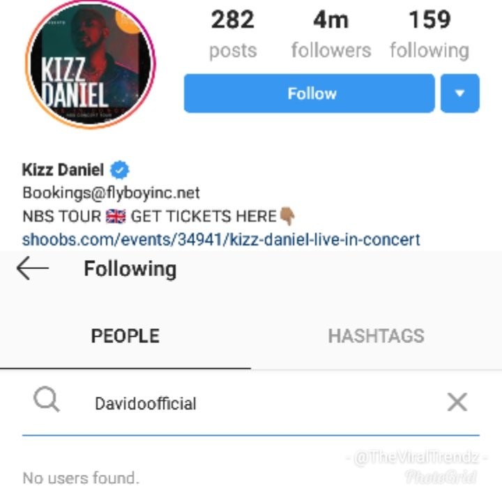 Kizz Daniel unfollows Davido on IG 