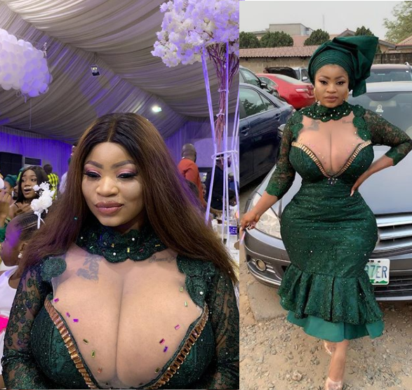 Check out the eye-popping dress Roman Goddess wore to a wedding yesterday (Photos)