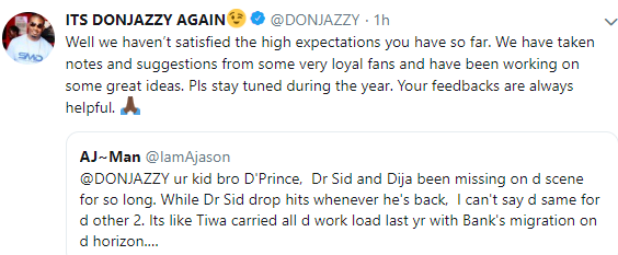 Between Don Jazzy and a Twitter user inquiring if his record label, Mavin, is dead