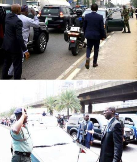 Photos: Like Fashola, Governor?Ambode arrests?soldier driving against traffic in Lagos