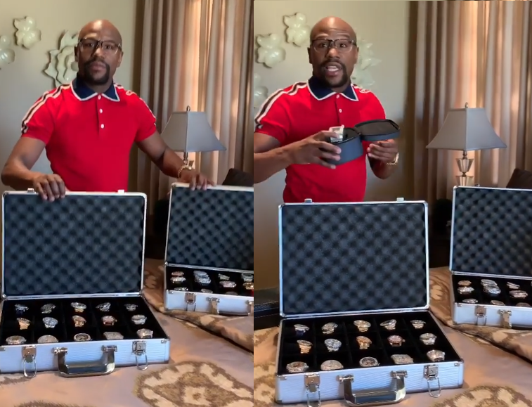 Floyd Mayweather shows off his collection of expensive wristwatches including his $18m Billionaire diamond watch (Video)