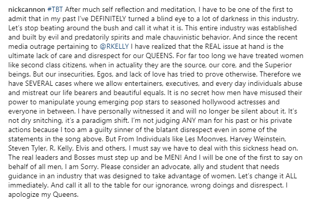 "I?m not judging any man because I too am a guilty sinner" -Nick Cannon shares very enlightening post about R. Kelly and it