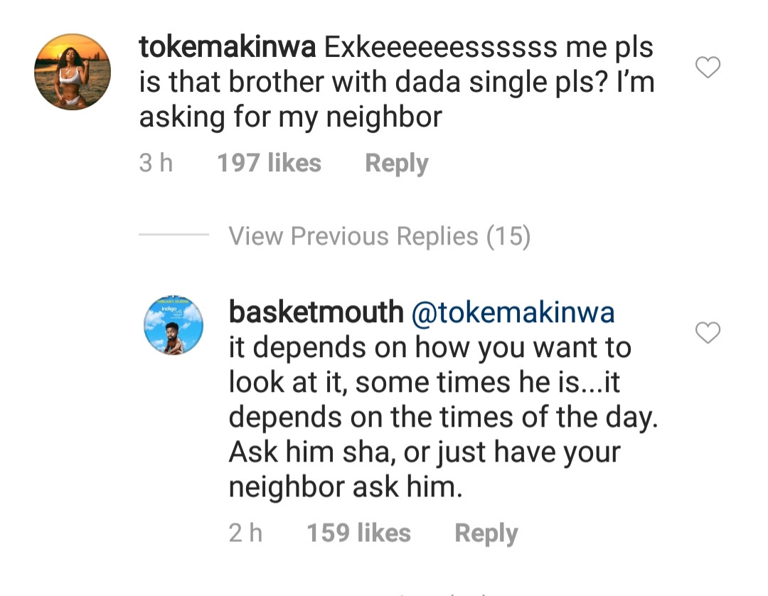 Between Toke Makinwa, Basketmouth and the comedian