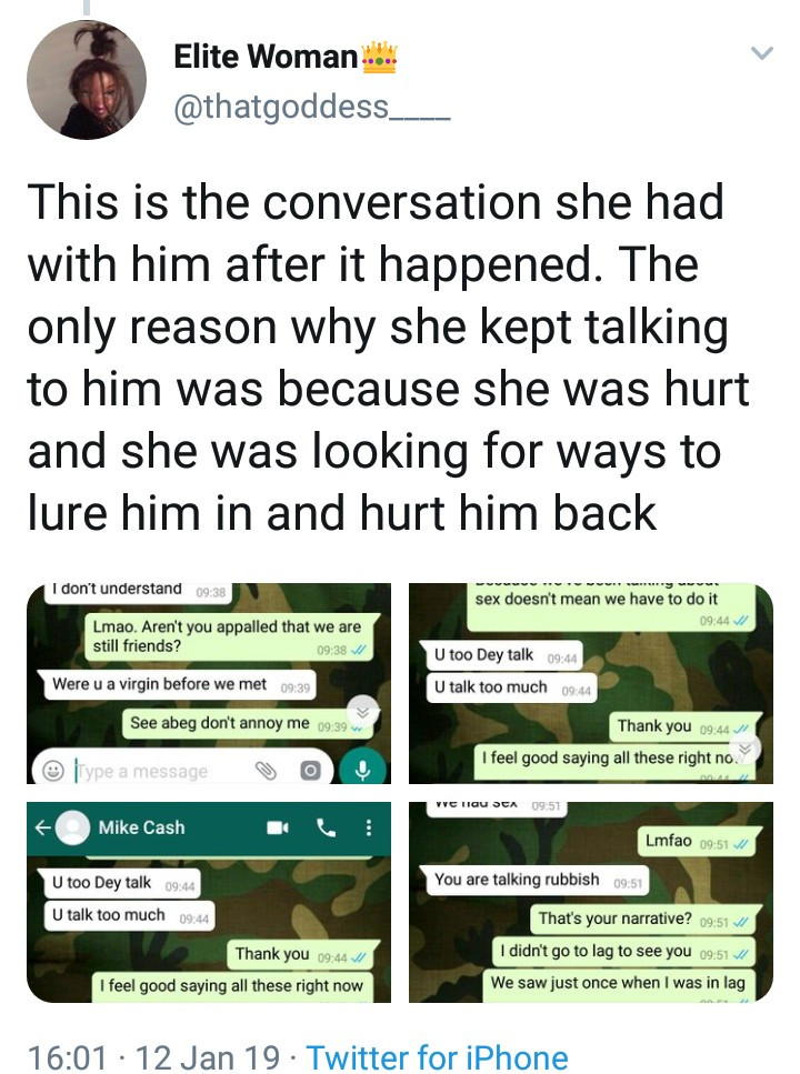 Twitter users accuse a man of being a serial rapist as alleged victim shares screenshots and narrates how he allegedly raped her