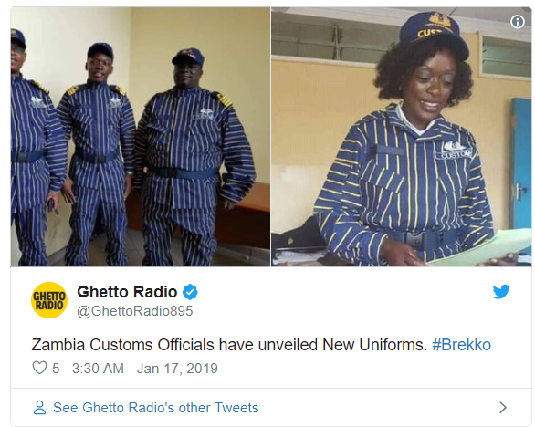 Social media users go into a frenzy as?Zambia unveils new uniforms for customs officers (Photos/Screenshots)