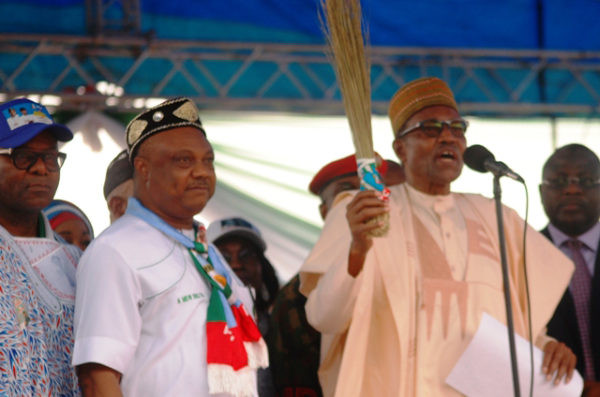 Trending video of President Buhari calling APC governorship candidate in Delta state 