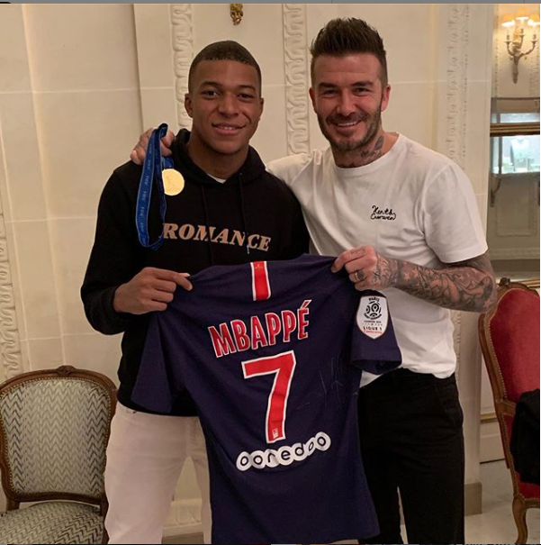 France World Cup winner, Mbapp? pictured with football legend David Beckham (Photos)