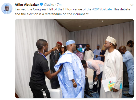 Photo: Atiku Abubakar arrived venue for the 2019 #Presidentialdebate, pulled out last minute due to Buhari