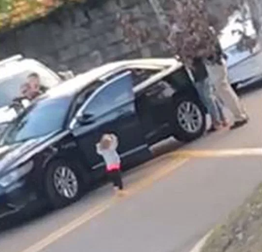 Heartbreaking video shows toddler walking towards armed police with raised hands after her parents were detained