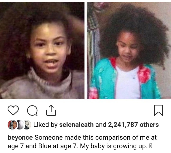 Beyonce shares side-by-side photo of herself and Blue Ivy at age 7 and they almost look like twins