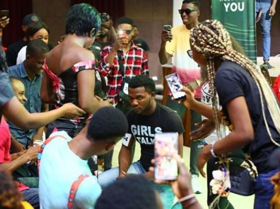 Photos: BBNaija contestant proposes to his girlfriend at the Lagos audition venue
