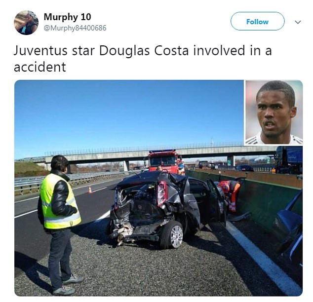 Juventus winger Douglas Costa involved in huge car crash in Italy (Photos)