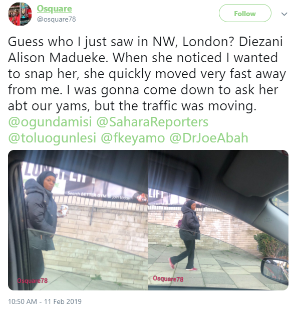 Nigerian man in UK shares a photo of "Diezani" walking on the streets on London (photos)
