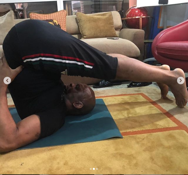 Billionaire businessman Tony Elumelu, 55, shows off his flexibility during Yoga session?(Photos)