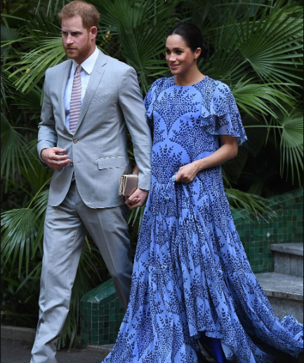 Meghan Markle dons a blue gown as she joins her husband for a private meeting with King Mohammed VI on their last evening in Morocco
