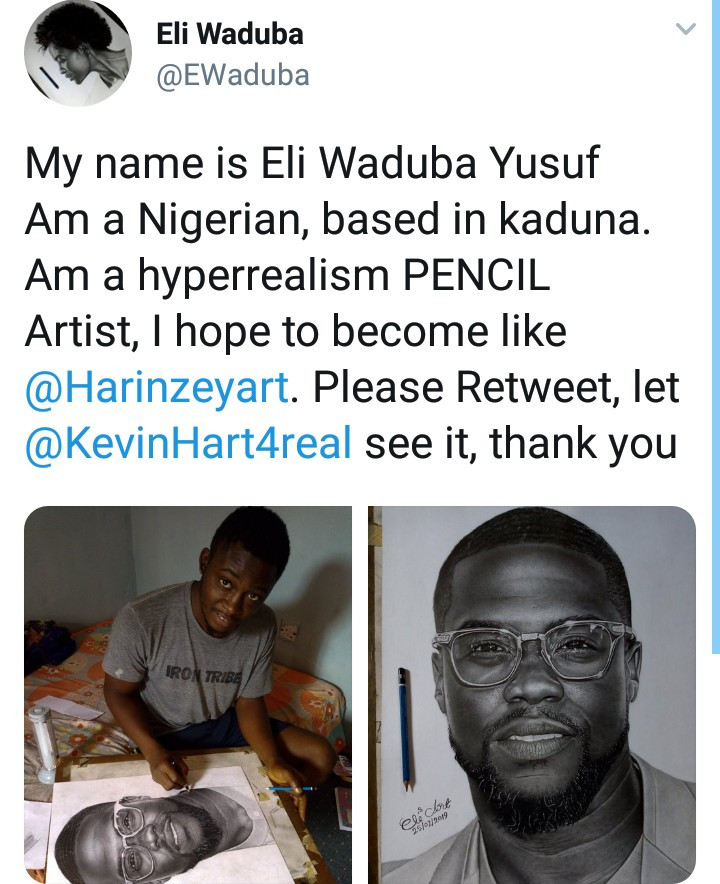 Kevin Hart reaches out to Nigerian boy who did a drawing of him