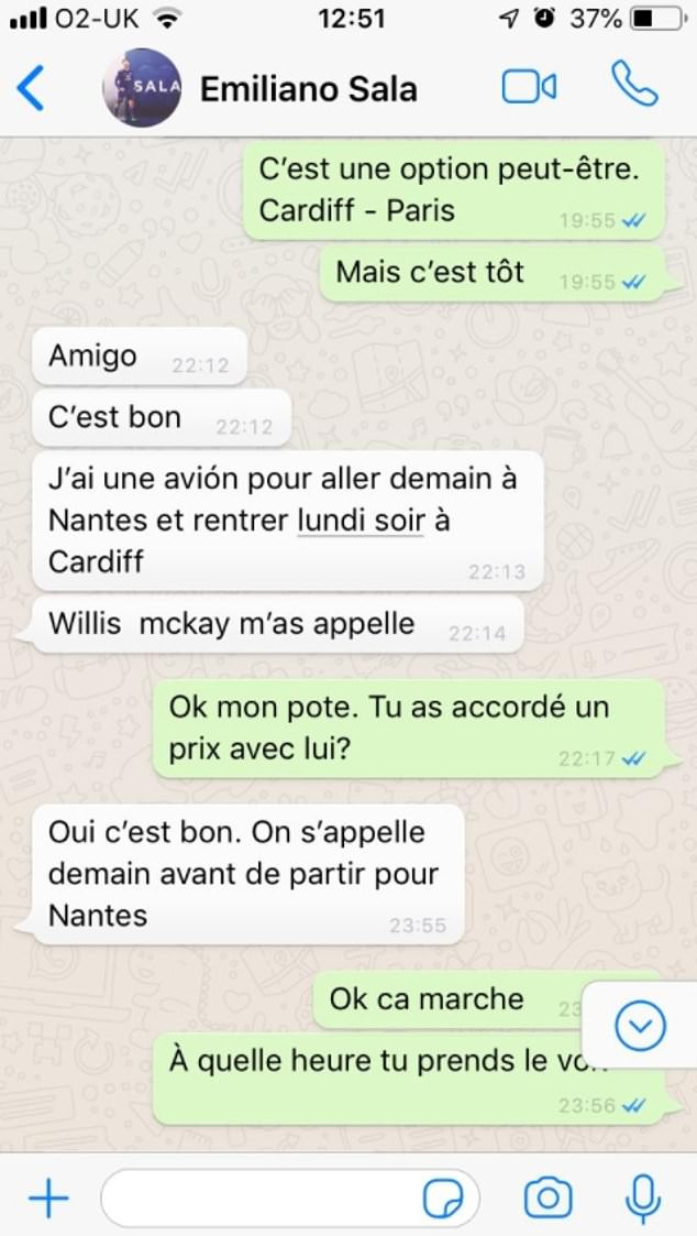 Leaked WhatsApp messages show Cardiff offered Emiliano Sala a commercial flight but he rejected the offer (Screenshots)