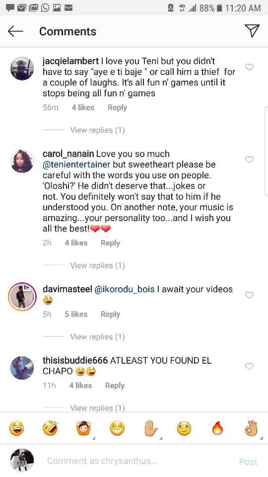 Singer, Teni gets criticized by Nigerians for insulting a foreigner in Yoruba language 