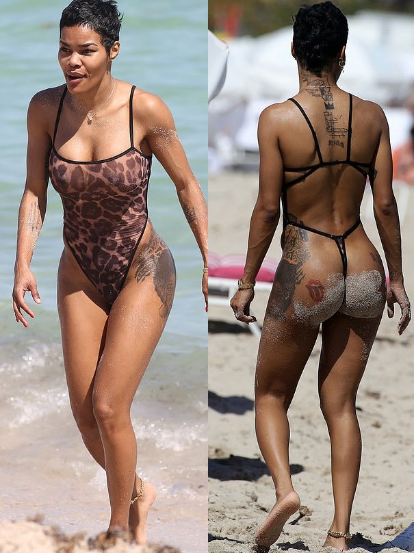 More photos of Teyana Taylor flaunting her figure in sheer leopard print thong swimsuit in Miami