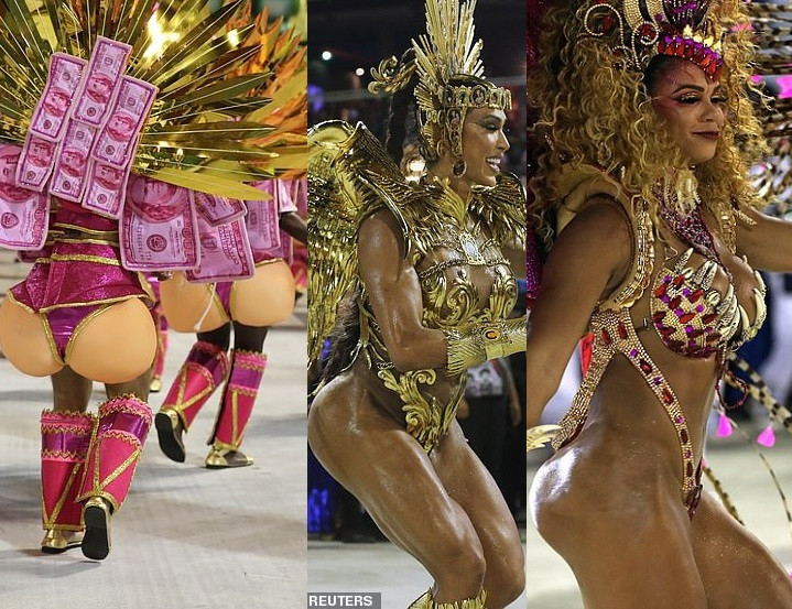 See photos from Rio de Janeiro carnival as thousands of Brazilian dancers parade their assets in sparkly G-strings