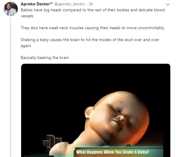 Never shake a crying baby, it could lead to blindness and brain damage- Nigerian doctor 