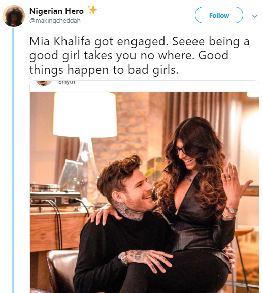 "Being a good girl takes you no where.  Men love bad girls