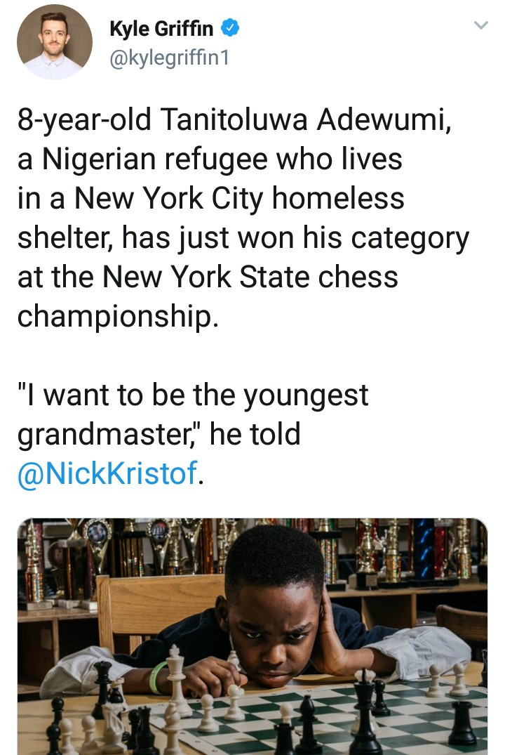 Bill Clinton invites 8year old Nigerian refugee who won a chess competition to his office