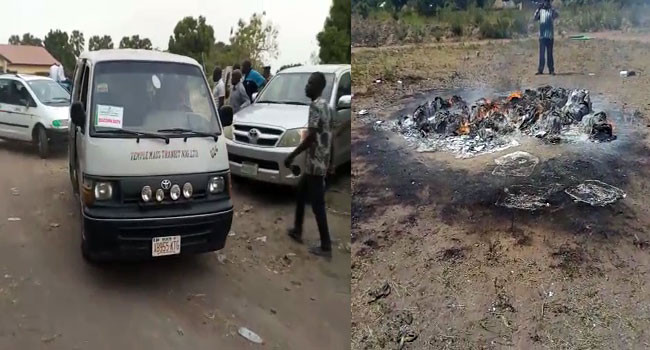Photos:  Thugs set electoral materials ablaze in Benue