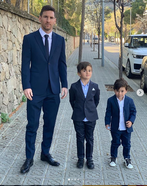 Lionel Messi and his sons look dashing as they suit up for dinner (Photos)