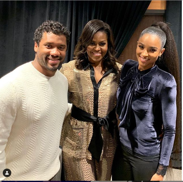Ciara and her husband Russell Wilson pictured with Michelle Obama (Photo)