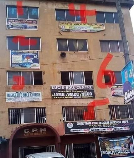 Photo of a building with 7 different churches in Anambra State goes viral