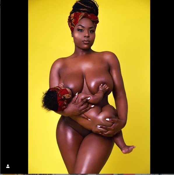 Nursing mother shares completely naked photo of herself breastfeeding her baby daughter 