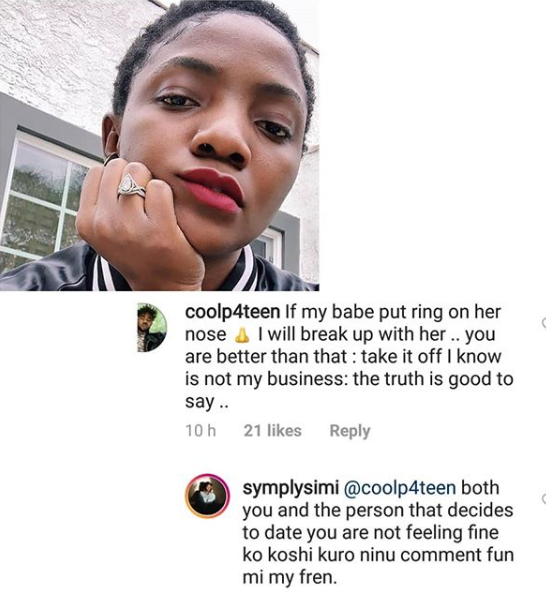 Simi comes for troll who attacked her for wearing a nose ring